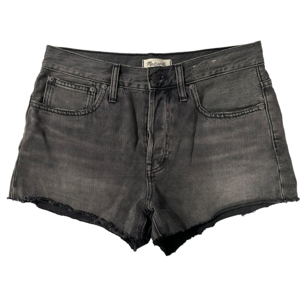 Madewell Size 28 Relaxed Denim Button Fly Cut Off Black Jean Shorts